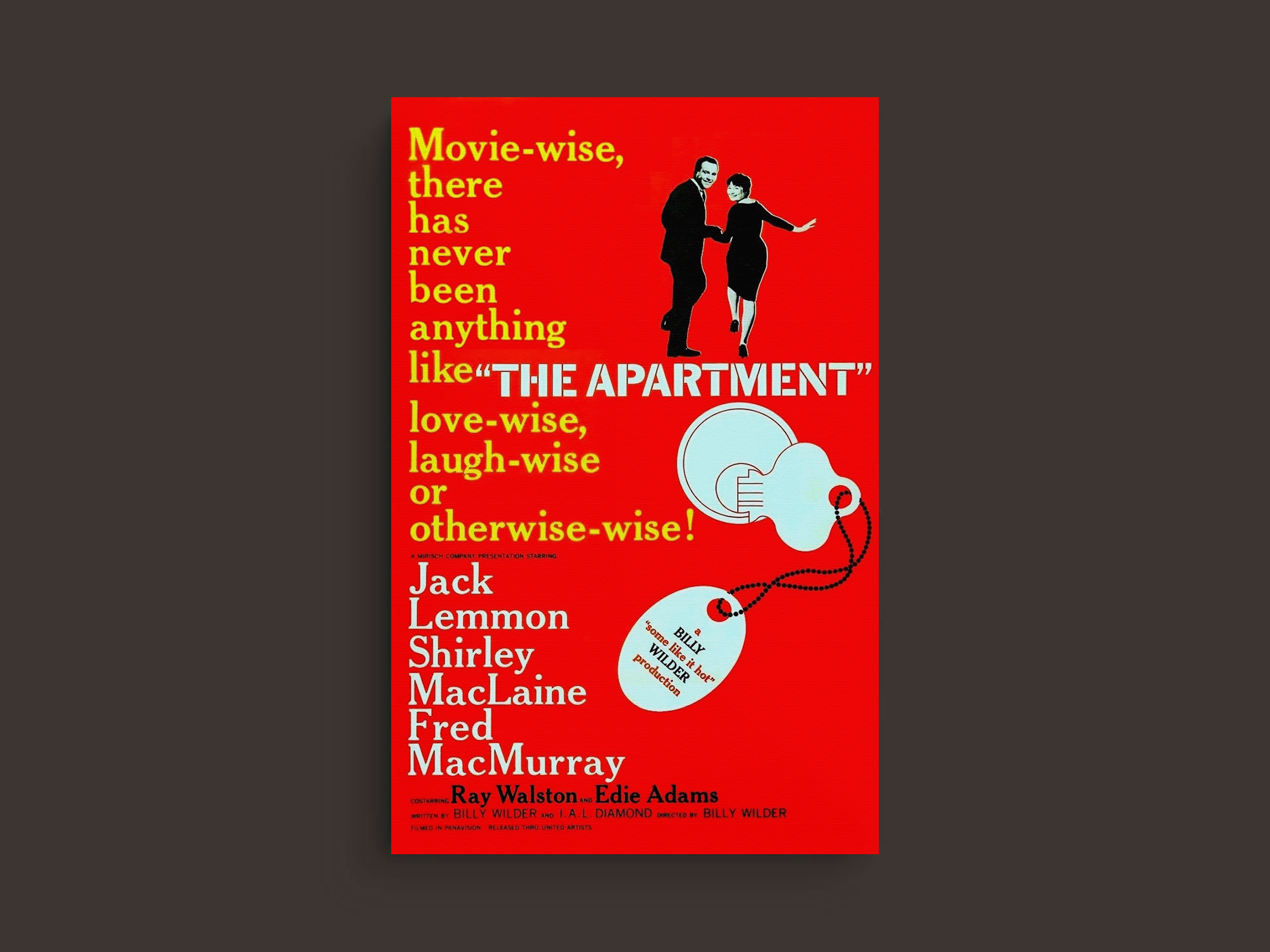 The Apartment Canvas Print Jack Lemmon Shirley MacLaine Vintage Film Art | Classic Movie Poster Design Prints