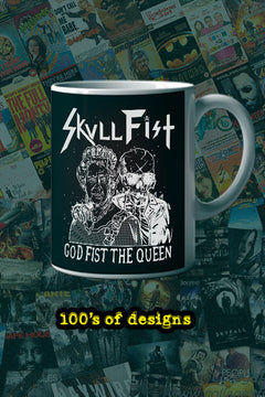Skull Fist God Fist The Queen 11oz Mug | Music Artist Design | Rock and Roll Coffee Cup | Music Lover Gift | Unique Musician Merchandise