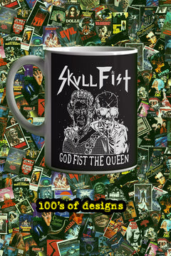 Skull Fist God Fist The Queen 11oz Mug | Music Artist Design | Rock and Roll Coffee Cup | Music Lover Gift | Unique Musician Merchandise