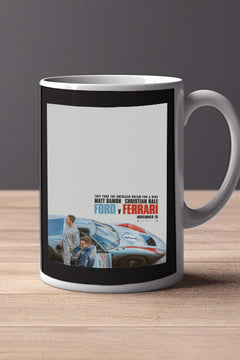 Ford V Ferrari 11oz Mug | Film Poster Design | Lead Actors Matt Damon & Christian Bale