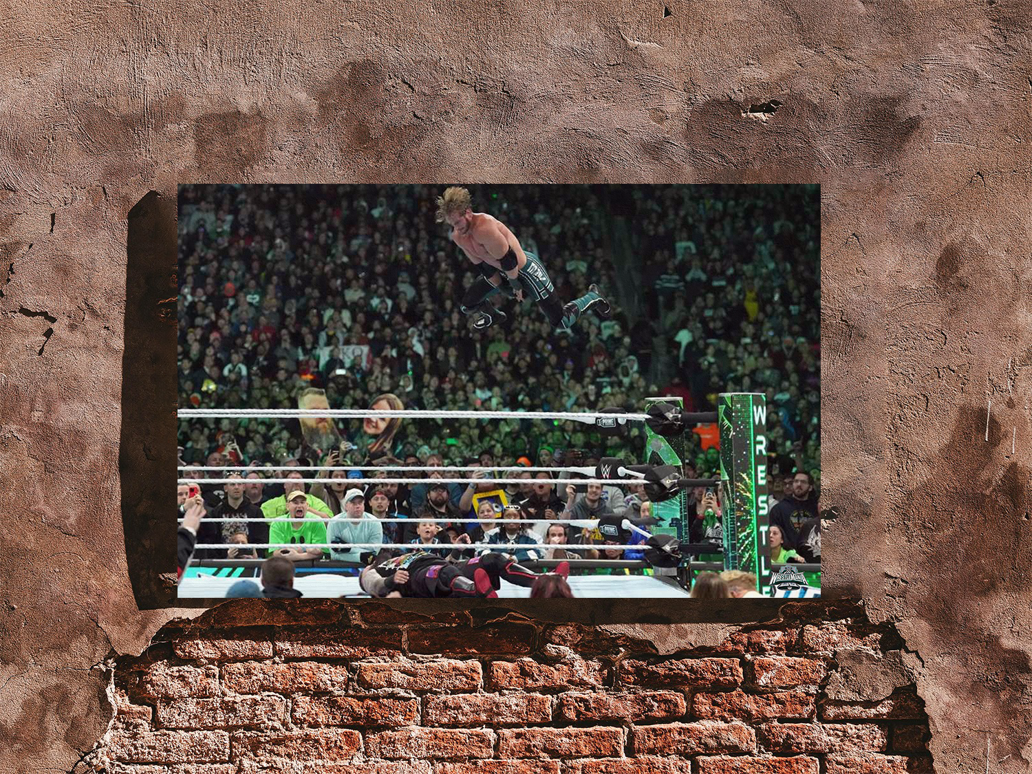 Logan Paul Frog Splash On Kevin Owens Premium Gloss Poster | Wrestlemania 40 Stylish Design Exclusively | Must-Have Collectible Item for Wrestling Fans | High-Quality Art Print for Home Decor
