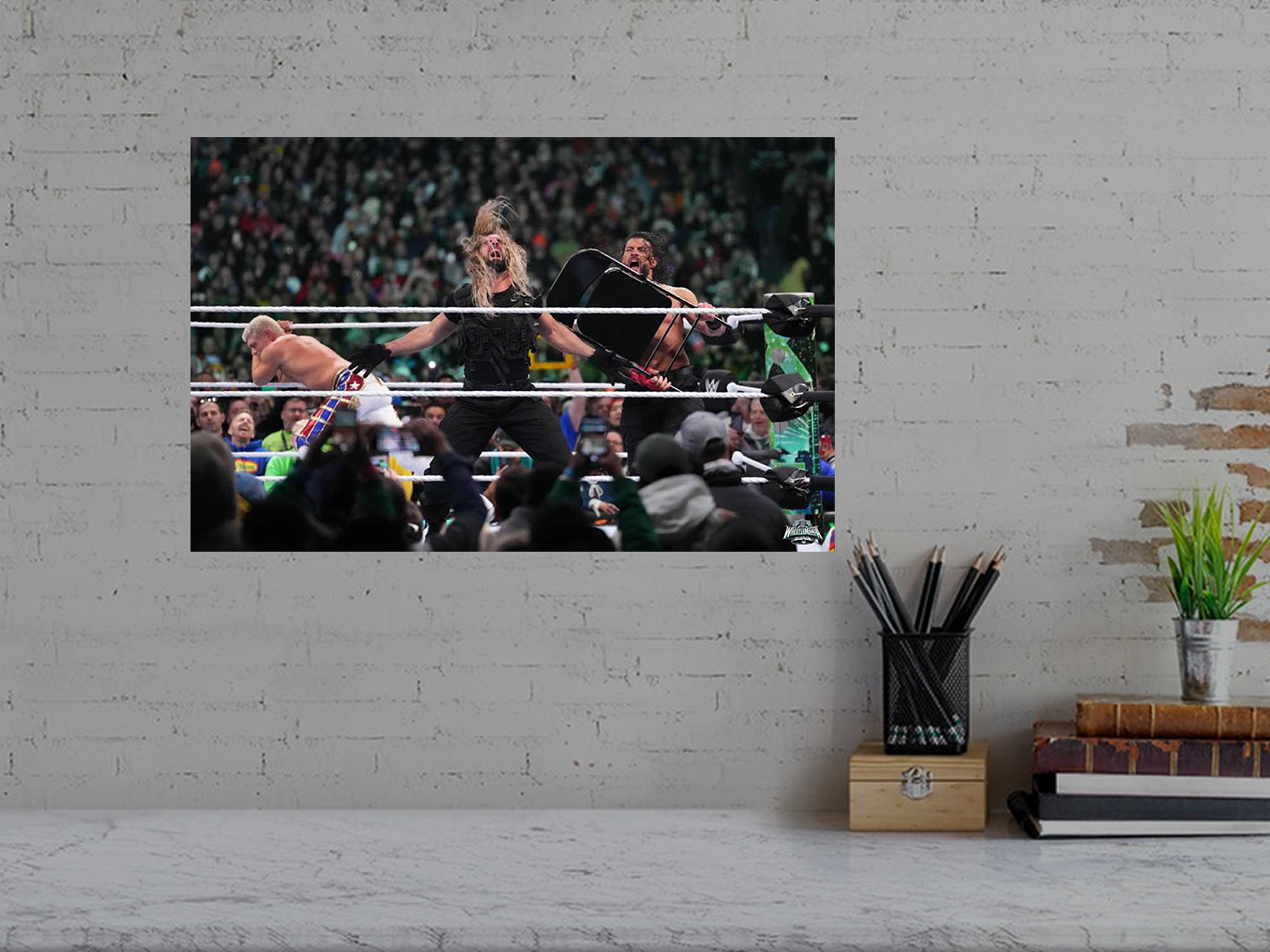 Roman Rigns Takes Steel Revenge on Seth Rollins Poster | Wrestlemania 40 Memorabilia | Collectible Design