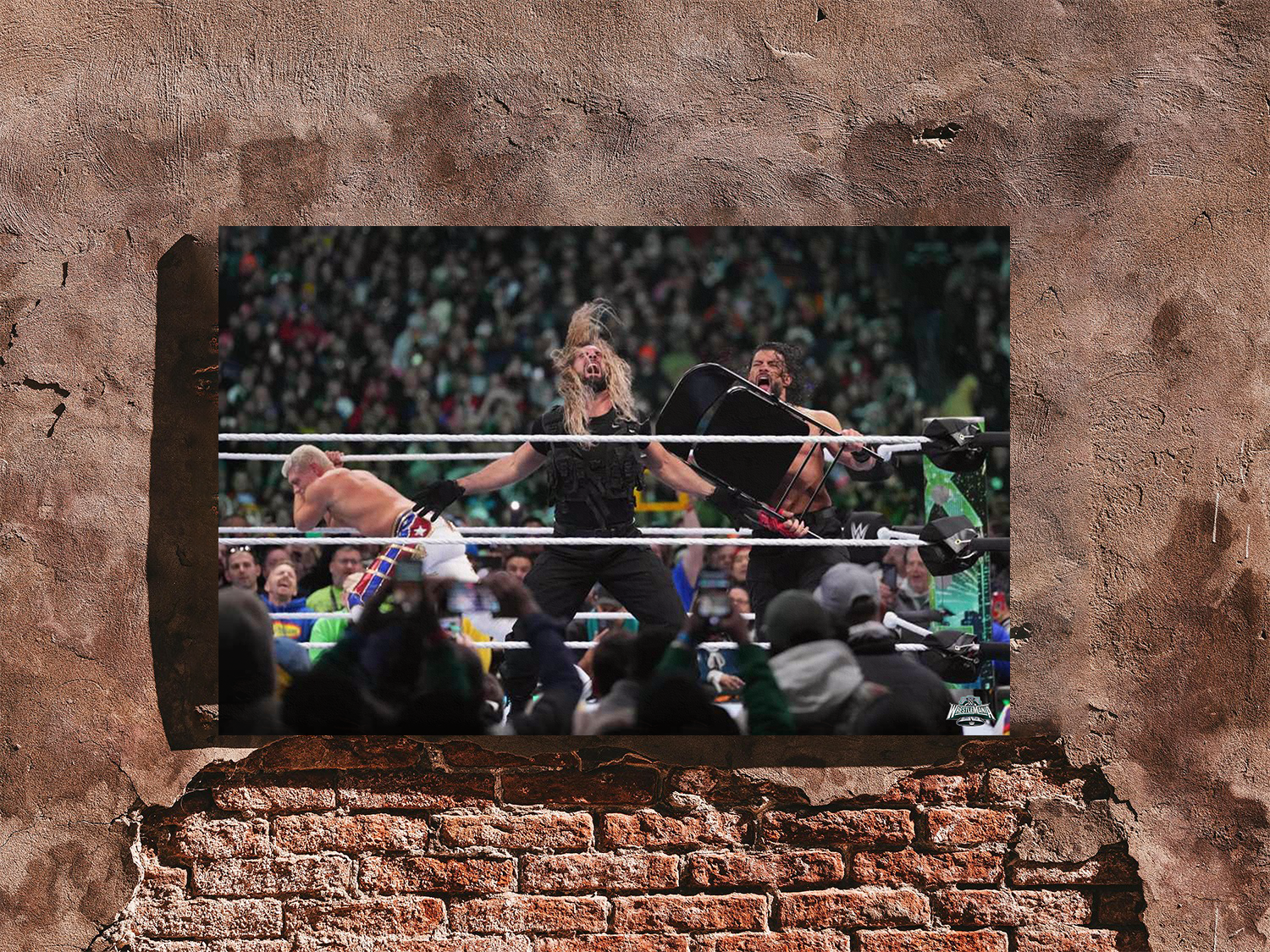 Roman Rigns Takes Steel Revenge on Seth Rollins Poster | Wrestlemania 40 Memorabilia | Collectible Design