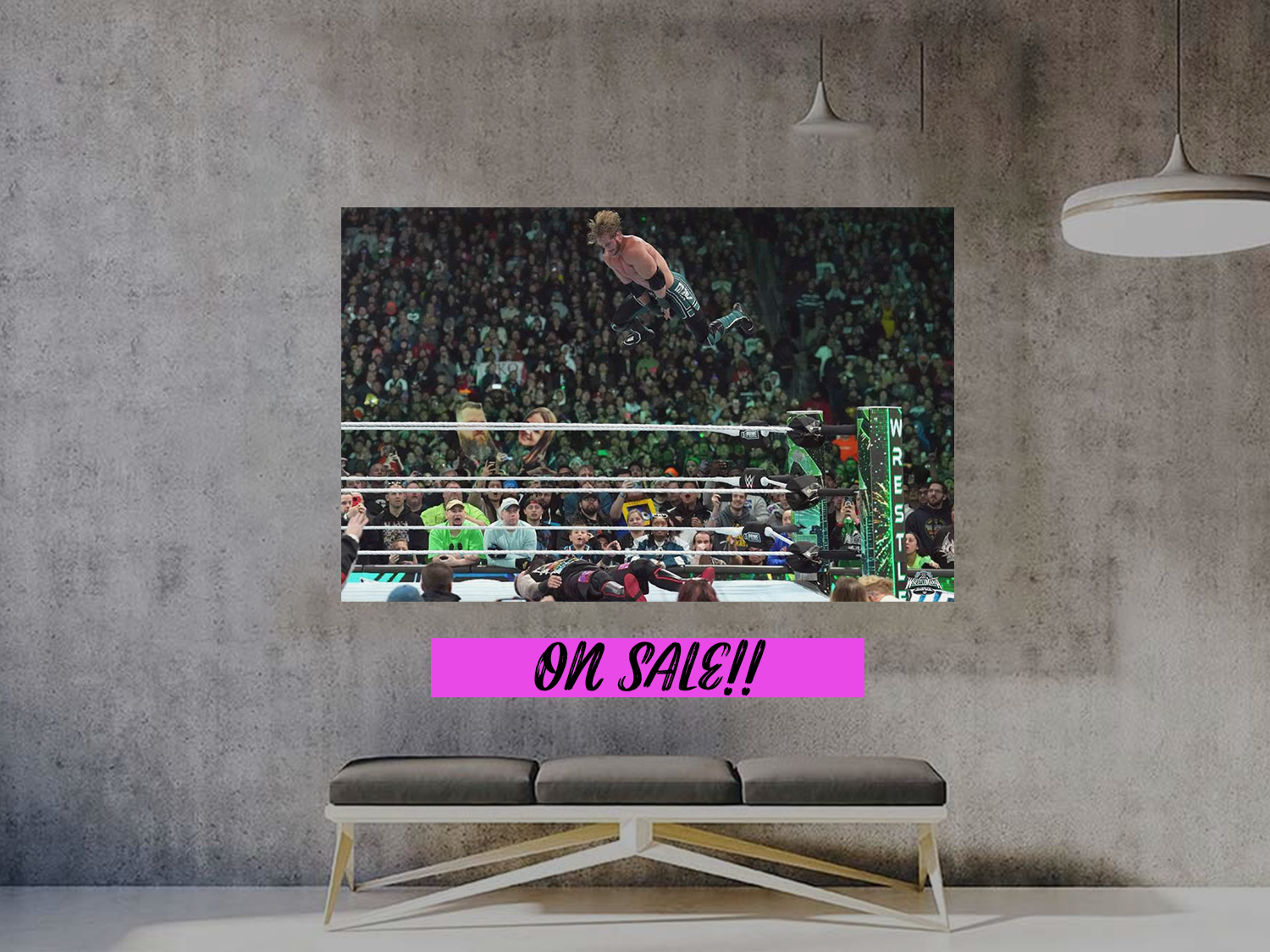 Logan Paul Frog Splash On Kevin Owens Premium Gloss Poster | Wrestlemania 40 Stylish Design Exclusively | Must-Have Collectible Item for Wrestling Fans | High-Quality Art Print for Home Decor