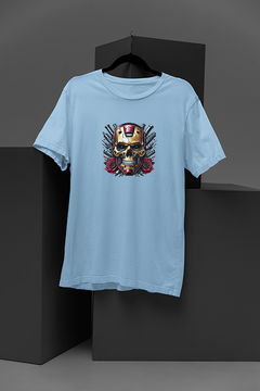 Stunning Iron Man-Inspired Skull Mask T-Shirt | Marvel Comics Tee | Metallic Hero Design | Red Roses Graphic Shirt