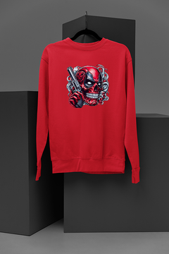 "Merc with a Bang Sweatshirt | Deadpool Skull Graphic with Gun and Smoke Design | Marvel Comics Inspired | Urban Streetwear"