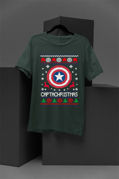 UGLY - Retro Captain America Shield Capachristmas Christmas T-Shirt | Vintage Marvel Fan Apparel |