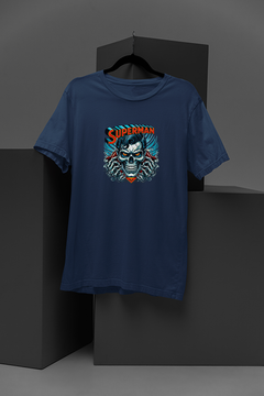 "Superman-Inspired Christopher Reeve Skull Tee | DC Comics Graphic Shirt | Edgy Superhero Design | Trendy Pop Culture Clothing | Unique Comic Book Apparel"