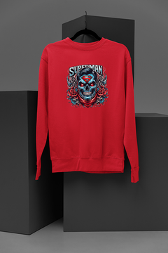 "Superhero Skull & Roses Sweatshirt | DC Comics Inspired Top | Red Rose Superman Design | Hipster Graphic Tee"