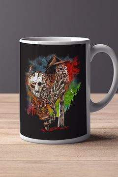 Horror Film Graffiti Style Freddie and Jason 11oz Mug | Urban Horror Art Coffee Cup