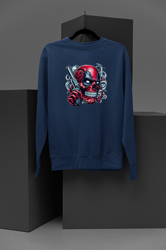 "Merc with a Bang Sweatshirt | Deadpool Skull Graphic with Gun and Smoke Design | Marvel Comics Inspired | Urban Streetwear"