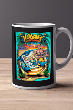 Hogan’s Beach Shop Mug | 11oz Hulk Hogan Tropical Cartoon Cup | Retro Wrestlemania Coffee Gift