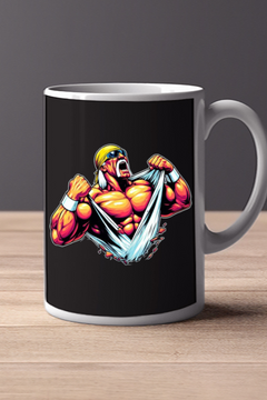 Hulk Hogan Shirt Rip 11 oz Mug | Cartoon Style Wrestling Mug | Hulkamania Tribute Cup