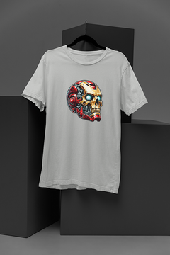 "Marvel-inspired Iron Man Metalic Skull Tee | Comic Book Hero Design | Superhero Fan Apparel | Edgy Graphic Shirt with Metallic Mask | Trendy Comic Con Merch"