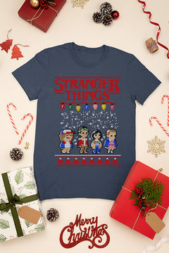 KIDS UGLY Christmas Lights Upside Down Stranger Things Tee | Kids Christmas Ugly Design |