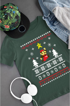 KIDS UGLY Retro Super Mario Christmas T-shirt | Kids Holiday Geeky Tee | Classic Video