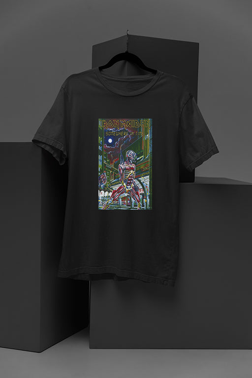 Iron Maiden Somewhere In Time | Retro Band Tee | Vintage Heavy Metal Fashion | 1980s Iron Maiden Merch | Classic Rock Band Shirt
