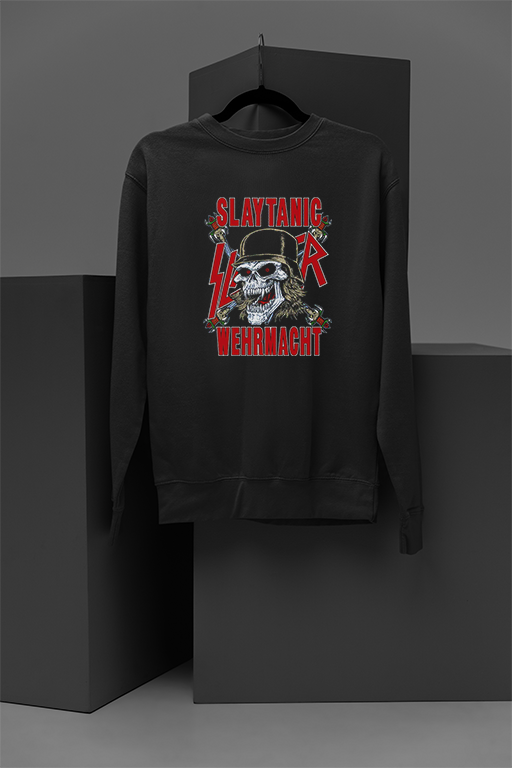 Slaytanic Wehrmacht Band Sweatshirt | Iconic 80s Metal Fashion | Thrash Metal Apparel | Vintage Metal Merchandise | Retro Band Tribute Clothing