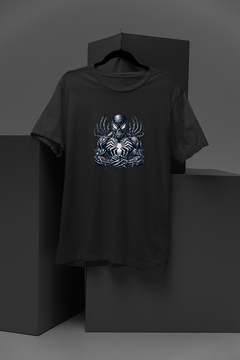 "Marvel-Inspired Black Spiderman | Skull Armor Suit Graphic Tee | Comic Book Fan Shirt"