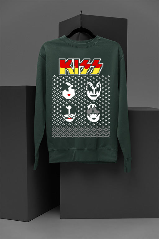 UGLY Rock Legends Kiss Band Logo Faces Christmas Sweatshirt | Vintage Glam Rock | 1970s