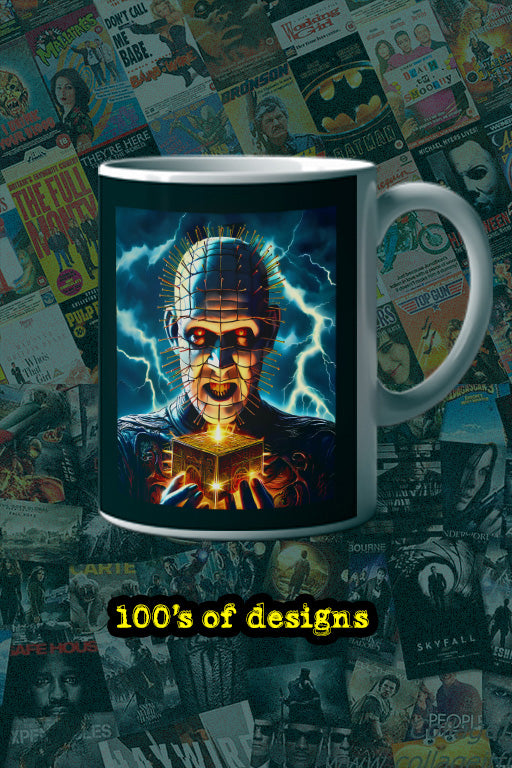 Halloween PinHead 11oz Mug | Horror Film Poster Design | Creepy Movie Buff Gift