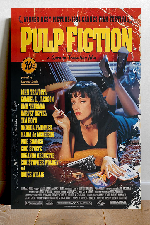 Pulp Fiction Quentin Tarantino Gloss 24x36 inch Poster | Vintage Movie Art Print | Film Noir Decor | Cult Classic Wall Art