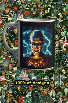 Halloween PinHead 11oz Mug | Horror Film Poster Design | Creepy Movie Buff Gift