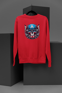 "Marvel-Inspired Captain America Chief Emblem Sweatshirt | Metalilc Skull Graphic | Hipster Marvel Comics Apparel"