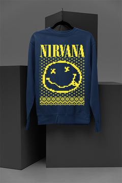 UGLY Classic Nirvana Band Logo & Iconic Smiley Face Christmas Sweatshirt | Grunge Style