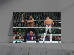 Wrestlemania 40 Roman Reigns Hits Cody Rhodes With A Kendo Stick Gloss Poster | Premium Wrestlemania 40 Print | Wrestling Fan Art Decor | Sports Wall Poster Print | Collectible Wrestlemania 40 Roman Reigns Hits Cody Rhodes With