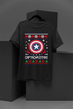 UGLY - Retro Captain America Shield Capachristmas Christmas T-Shirt | Vintage Marvel Fan Apparel |