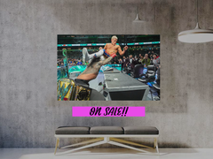 Wrestlemania 40 Premium Gloss Poster | Roman Reigns Slams Cody Rhodes Through Announce Table | Wrestlemania 40 Design | WWE Wrestling Art Print