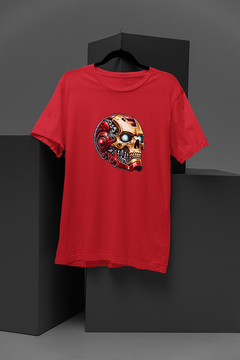 "Marvel-inspired Iron Man Metalic Skull Tee | Comic Book Hero Design | Superhero Fan Apparel | Edgy Graphic Shirt with Metallic Mask | Trendy Comic Con Merch"