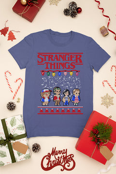 KIDS UGLY Christmas Lights Upside Down Stranger Things Tee | Kids Christmas Ugly Design |