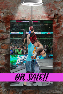 WWE Wrestlemania 40 John Cena and Solo Sikoa Attitude Adjustment through the announce table Gloss Poster | Premium Wrestlemania 40 Collectible Art | Exclusive Wrestling Decor for Fans