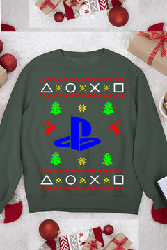 UGLY Retro PlayStation Logo Christmas Sweatshirt | Holiday Gamer Gift | Vintage Video Game Xmas Sweater