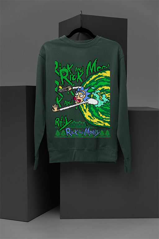 UGLY Rick Sanchez Christmas Chaos | Rick and Morty Ugly Sweatshirt | Retro Sci-Fi Holiday