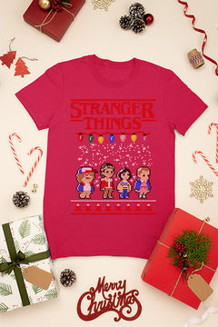 KIDS UGLY Christmas Lights Upside Down Stranger Things Tee | Kids Christmas Ugly Design |