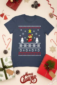 KIDS UGLY Retro Super Mario Christmas T-shirt | Kids Holiday Geeky Tee | Classic Video