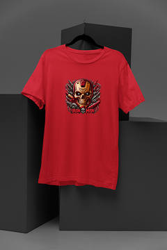 "Marvel-Inspired Iron Man Skull T-Shirt | Cartoon Tattoo Style Tee | Superhero Fan Apparel