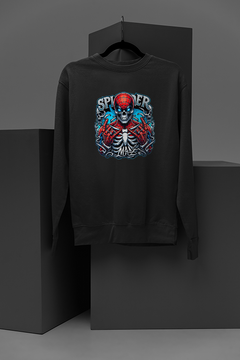 "Spectacular Spidey Skeleton Sweatshirt | Marvel Comic-Inspired Graphic Tee | Unique Spiderman Skeleton Suit Design | Comic Fan | Graphic Novel Fashion"