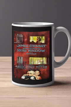 Rear Window 11oz Mug James Stewart Grace Kelly Film Memorabilia Vintage Design | Classic Hitchcock Movie Collectible Home Decor