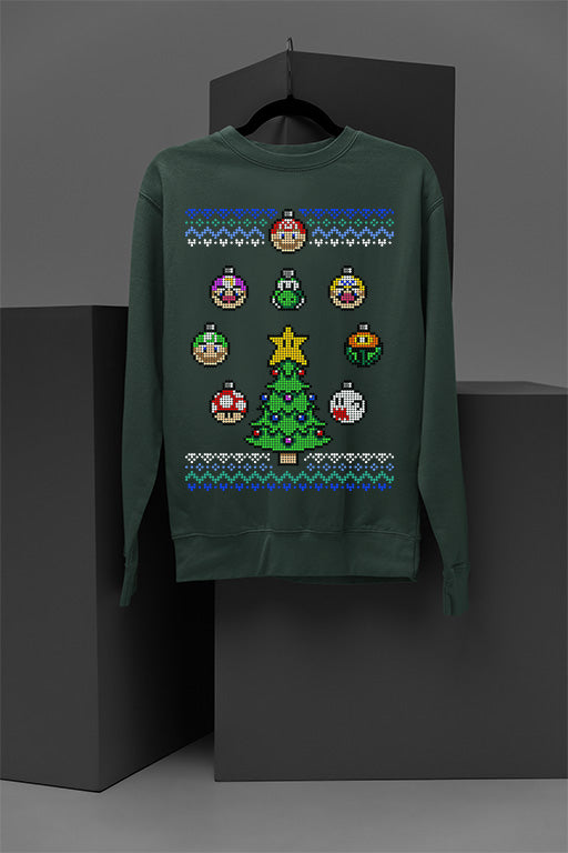 UGLY Retro Super Mario Bros Christmas Sweatshirt | 8-Bit Holiday Gamer Sweatshirt | N