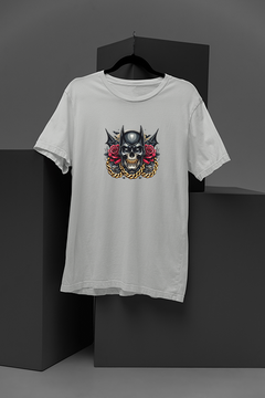 "Gothic Batman Skull T-Shirt | DC Comics Inspired | Gold Chains Red Roses Graphic Tee"