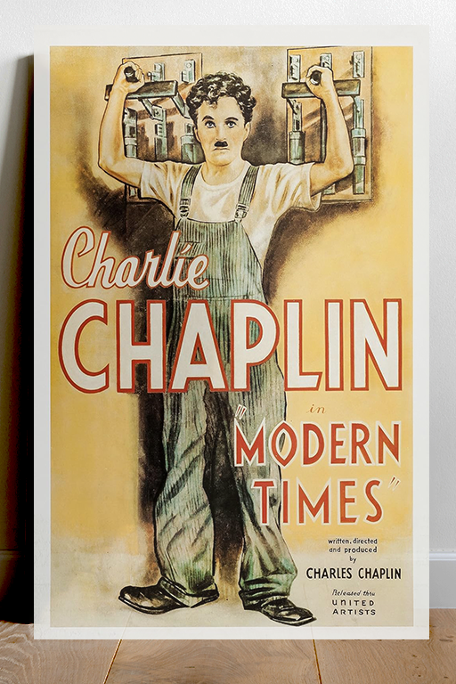 Modern Times Charlie Chaplin Art Print Gloss Poster | Classic Film Decor Wall Art | Vintage Movie Room Decor | Retro Hollywood Movie Print