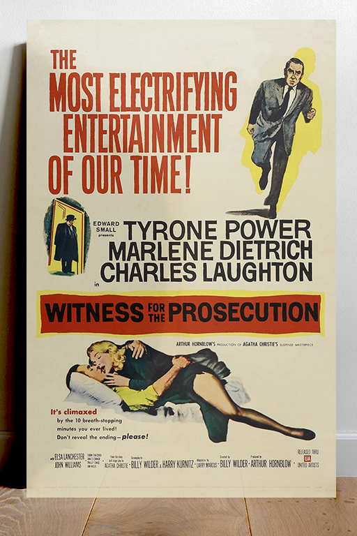 Witness for the Prosecution Poster Marlene Dietrich Charles Laughton Film Noir Mystery Vintage Style Décor | Classic Cinema Fan Art Print Wall Hanging