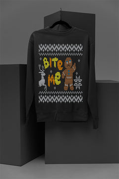 UGLY Gingerbread Bite Me Xmas Sweatshirt | Festive Gingerbread Men | Bite Me Christmas