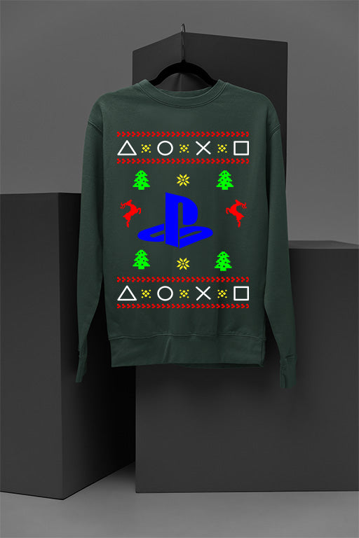 UGLY Retro PlayStation Logo Christmas Sweatshirt | Holiday Gamer Gift | Vintage Video Game Xmas Sweater