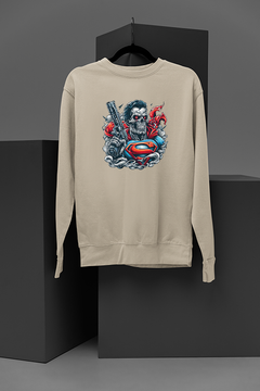 "Superman Skeleton Gunmetal Sweatshirt | DC Comics Inspired | Metallic Hero Design"