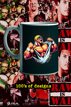 Hulk Hogan Shirt Rip 11 oz Mug | Cartoon Style Wrestling Mug | Hulkamania Tribute Cup